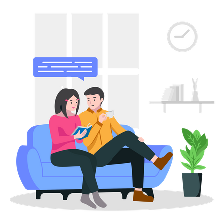 Couple Relaxed At Home  Illustration