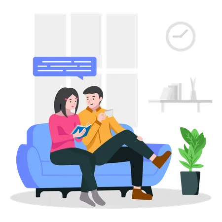 Couple Relaxed At Home  Illustration