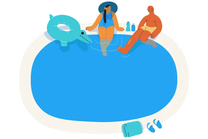 Couple Relaxing and Chilling near Swimming Pool  Illustration