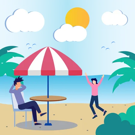 Couple relaxing at beach  Illustration