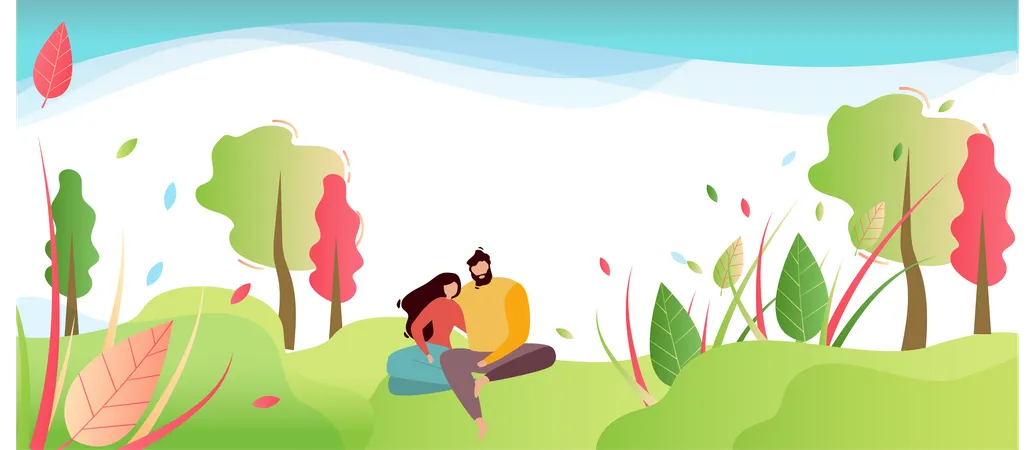 Couple relaxing at garden  Illustration