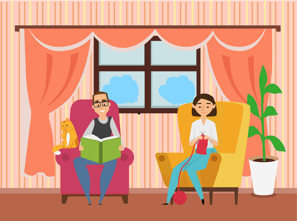 Couple relaxing at home  Illustration