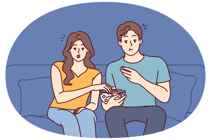 Couple relaxing at home watching movie  Illustration