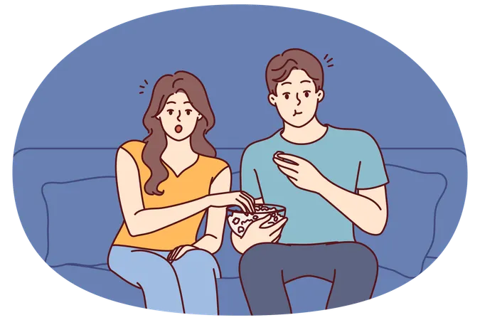 Couple relaxing at home watching movie  Illustration
