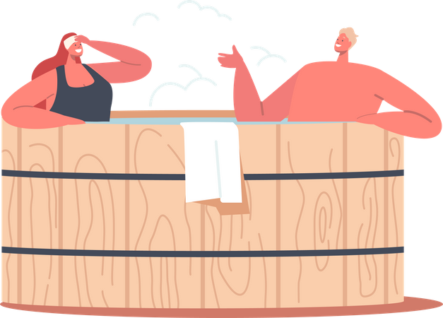 Couple relaxing body in sauna after workout  Illustration