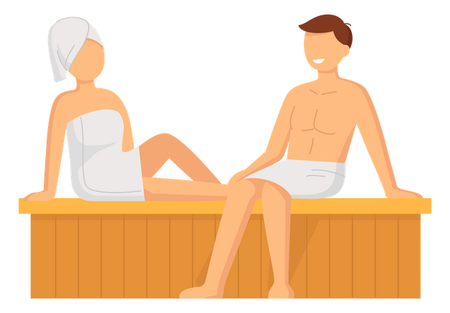 Couple relaxing in bathhouse Illustration