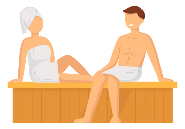 Couple relaxing in bathhouse Illustration