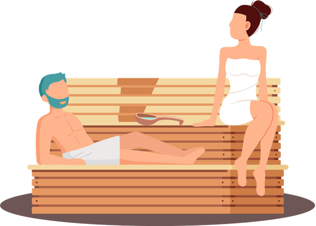 Couple relaxing in bathhouse  Illustration
