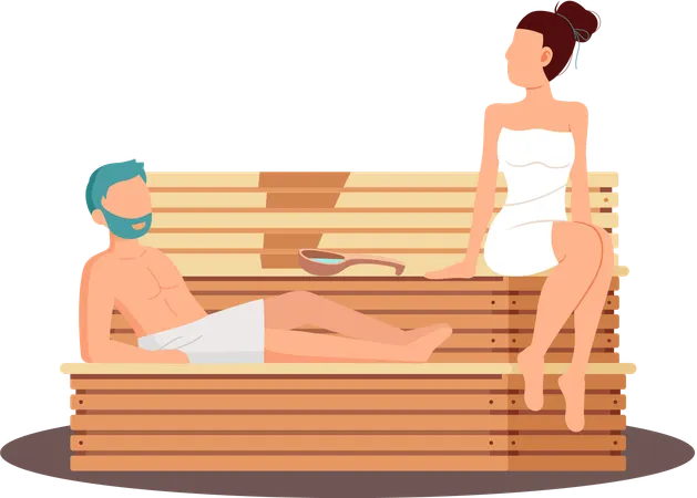 Couple relaxing in bathhouse  Illustration