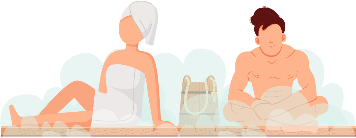 Couple relaxing in bathhouse  Illustration