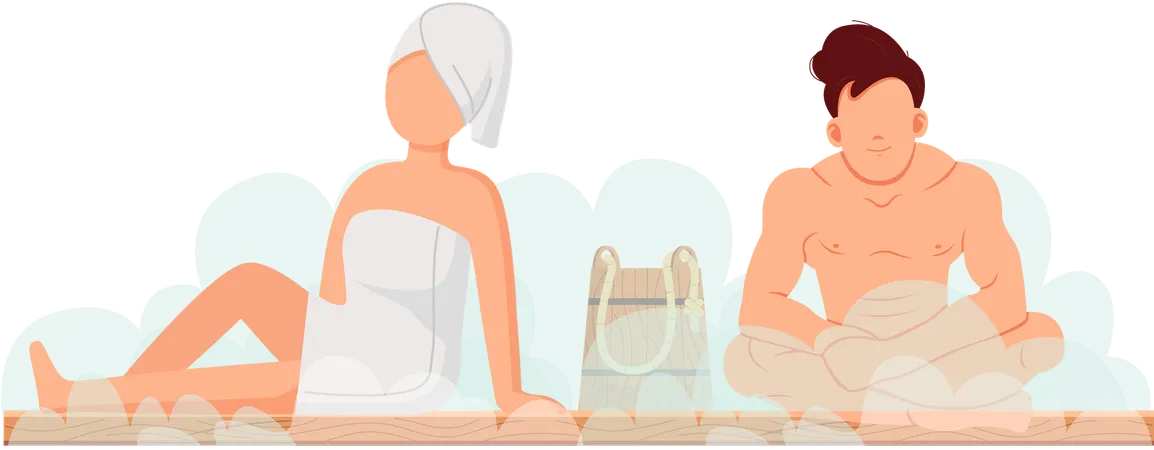 Couple relaxing in bathhouse  Illustration