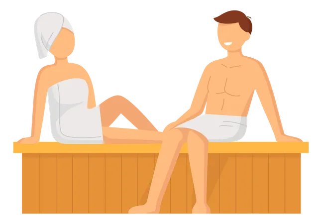 Couple relaxing in bathhouse  Illustration