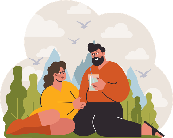 Couple relaxing in park  Illustration