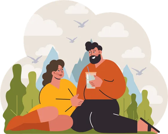 Couple relaxing in park  イラスト