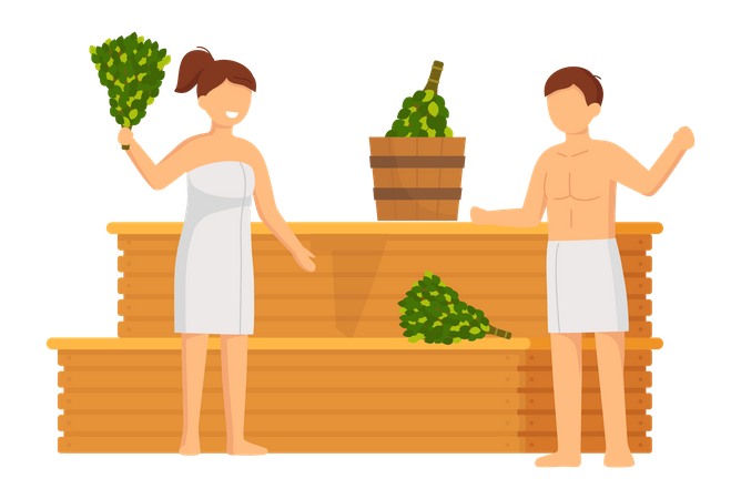 Couple relaxing in sauna  Illustration