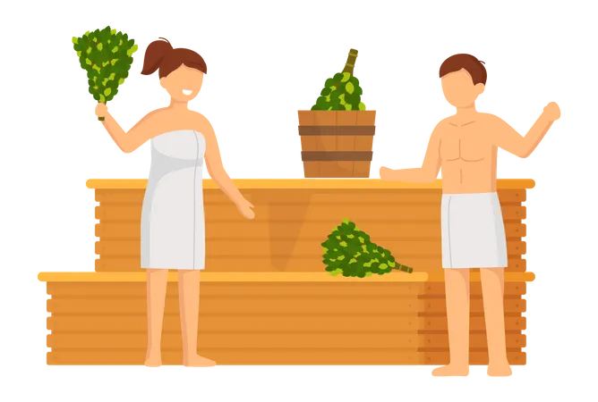 Couple relaxing in sauna  Illustration