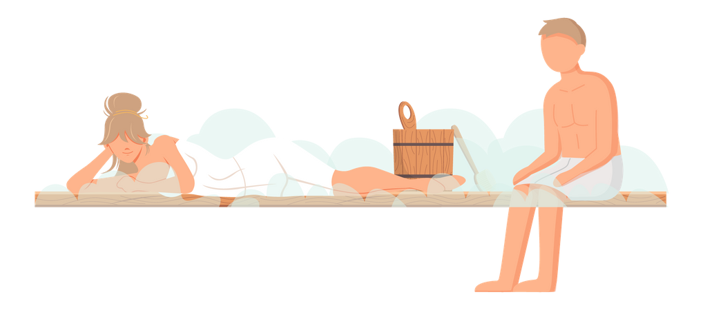 Couple relaxing in sauna  Illustration