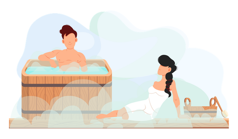 Couple relaxing in steam room  Illustration