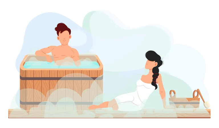 Couple relaxing in steam room  Illustration