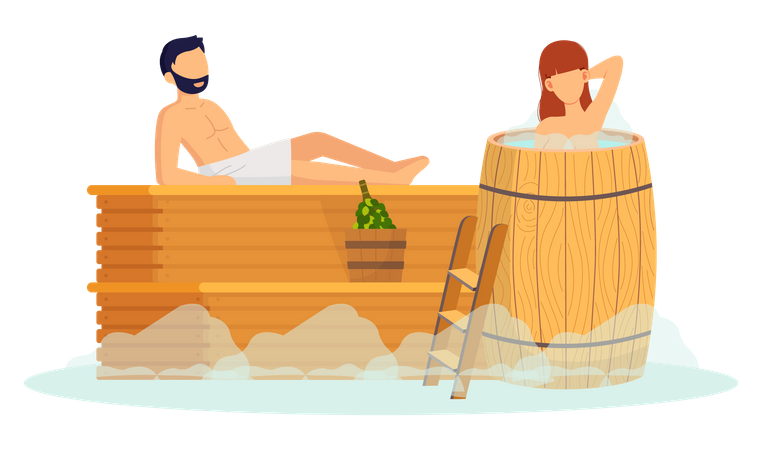 Couple relaxing in steam room Illustration