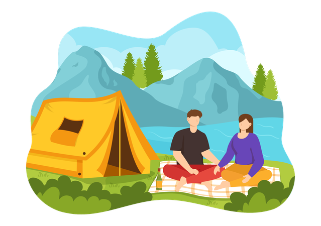Couple Relaxing On A Picnic  Illustration