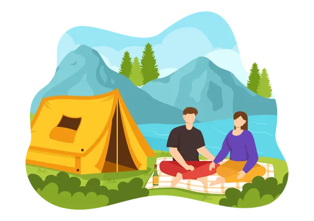 Couple Relaxing On A Picnic  Illustration