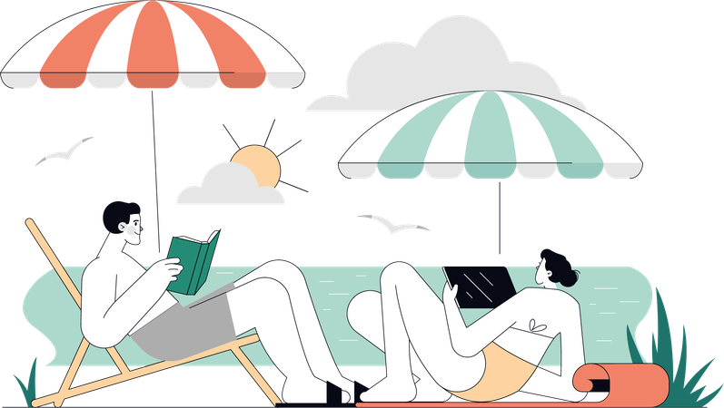 Couple relaxing on beach  Illustration