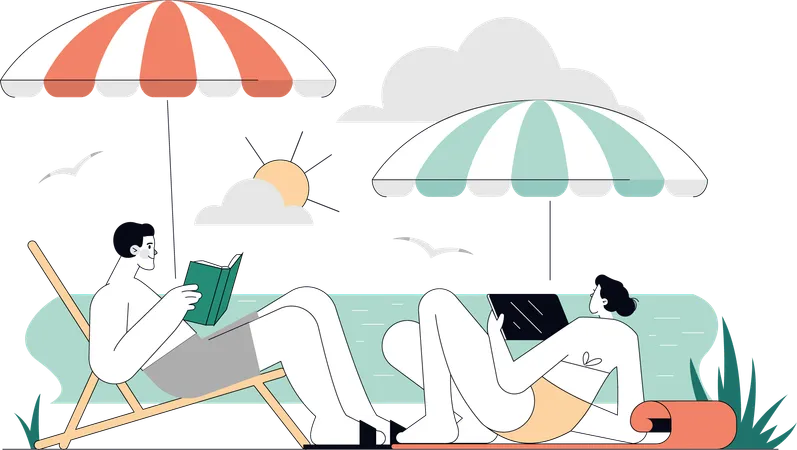 Couple relaxing on beach  Illustration