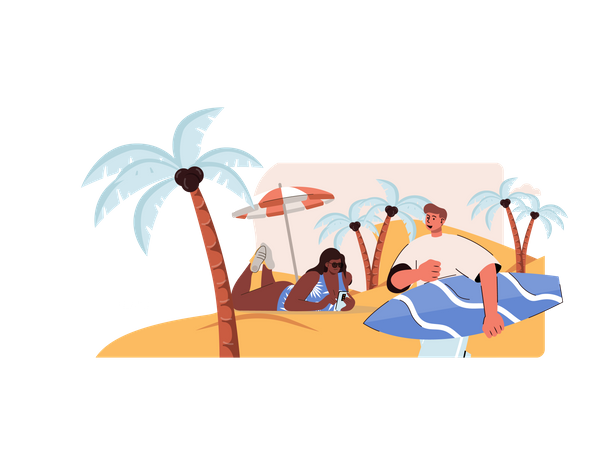 Couple relaxing on beach  Illustration