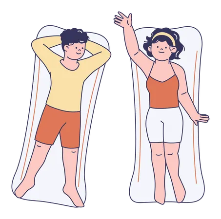 Couple Relaxing on Floats  Illustration