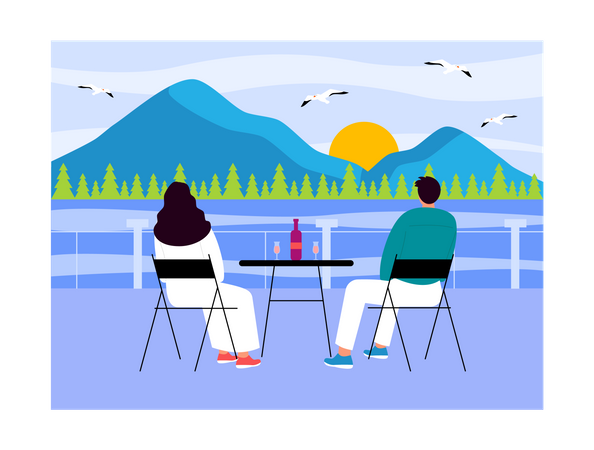 Couple relaxing on vacation  イラスト