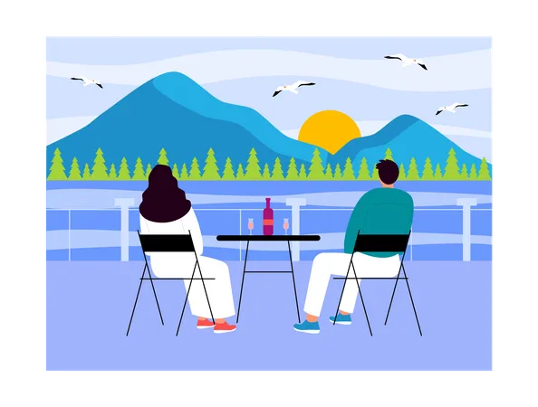 Couple relaxing on vacation  イラスト
