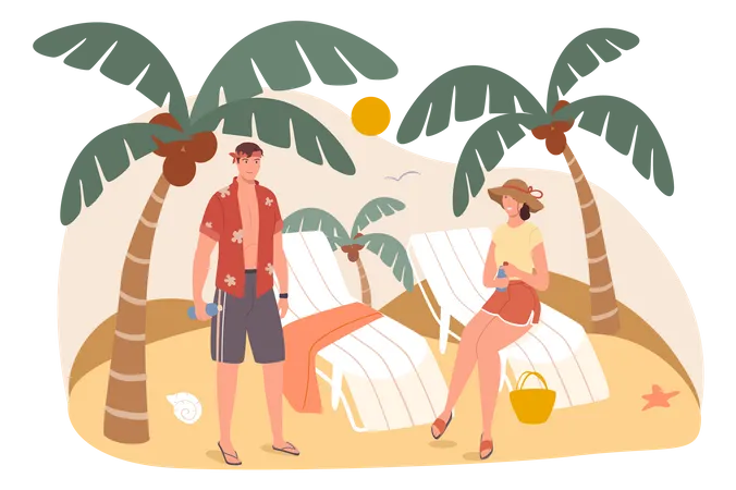 Couple se reposant au bord de la mer  Illustration