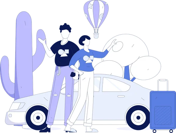 Couple réservant un taxi  Illustration