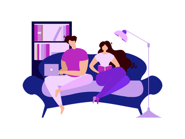 Couple Rest at Home and Spending Good Time together Illustration