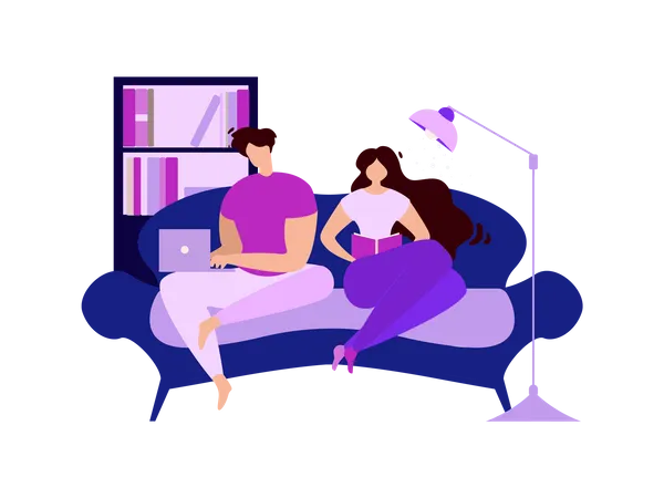 Couple Rest at Home and Spending Good Time together Illustration