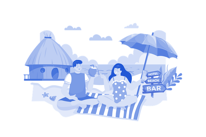 Couple Resting At Seaside Resort  Illustration
