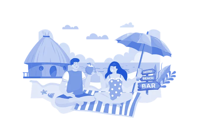 Man And Woman Resting At A Seaside Resort Illustration