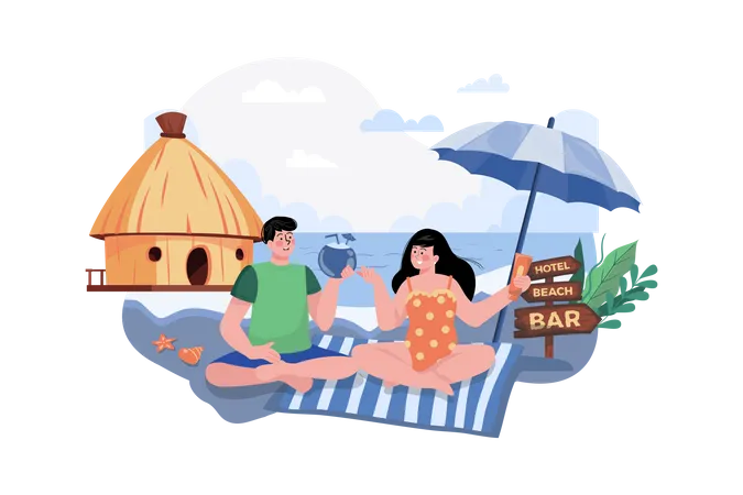 Couple Resting At Seaside Resort  Illustration