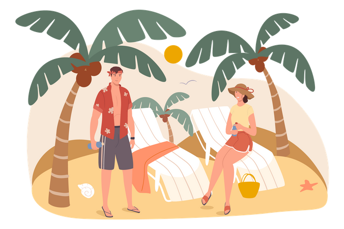 Couple resting on seashore  Illustration