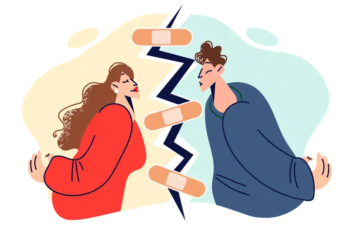 Kiss Man And Woman With Crack In Middle As Metaphor For Restoring Broken Relationship After Quarrel Boyfriend Kissing Girlfriend During Date And Desire To Start Romantic Relationship Illustration