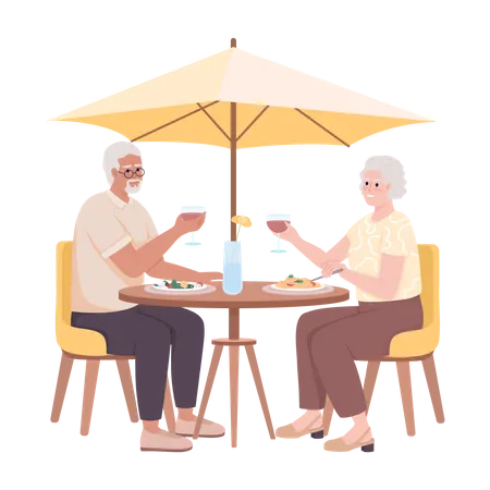 Un couple de retraités dîne au café  Illustration