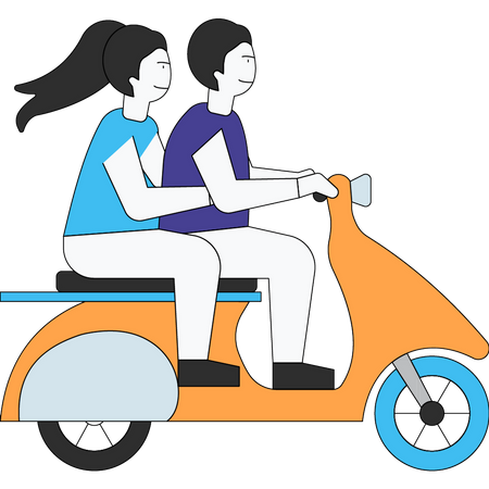 Couple ride on Vespa Illustration