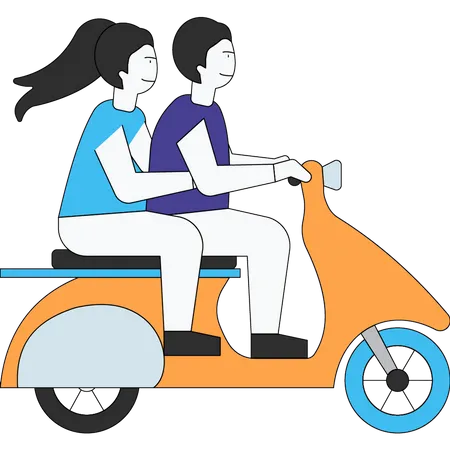 Couple ride on Vespa  Illustration