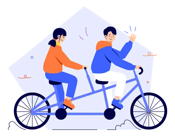 Man And Woman Riding A Bicycle Happy Like A Couple Illustration