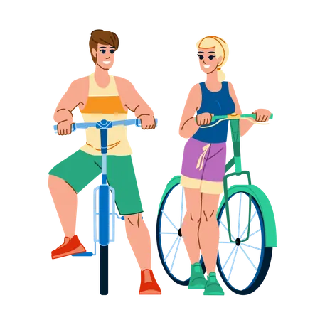 Couple riding bicycle in morning  イラスト