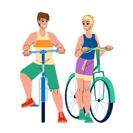 Couple riding bicycle in morning  Illustration