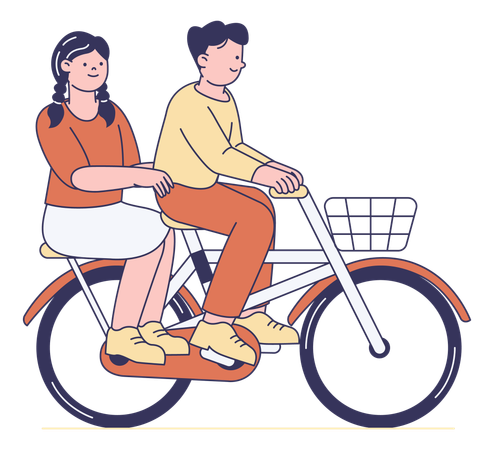 Couple Riding Bicycle Together  Illustration