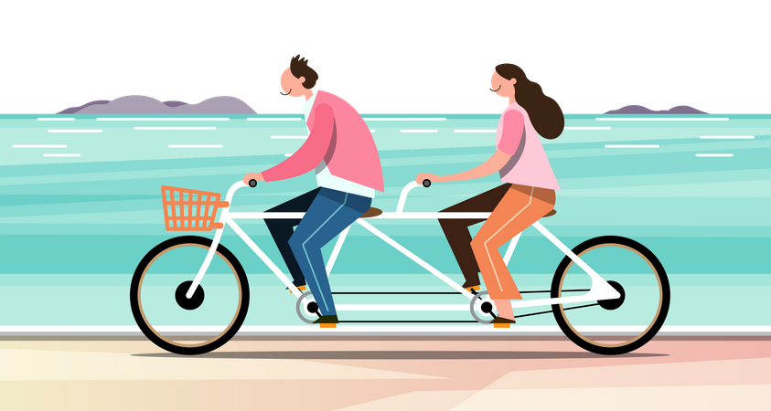 Couple riding bicycle together Illustration
