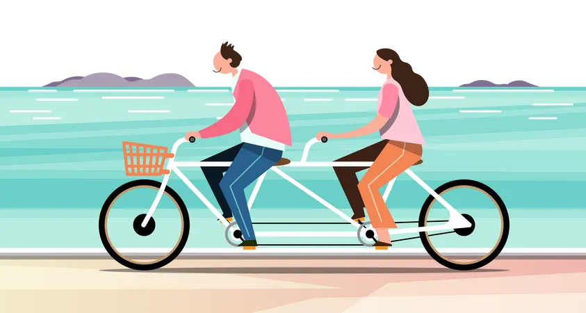 Couple riding bicycle together Illustration